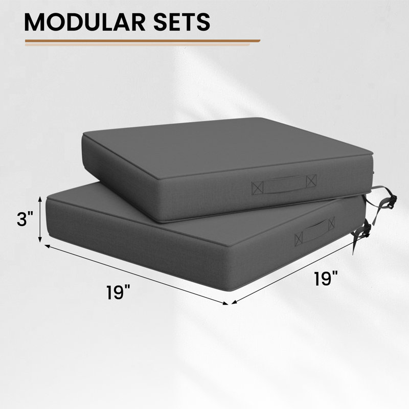 Ensemble de 3 coussins de remplacement pour l'extérieur avec pince de retenue, Gris, L 17,7 po x P 17,7 po