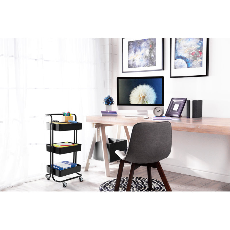 Black 3-Tier Metal Rolling Storage Utility Cart with Handle