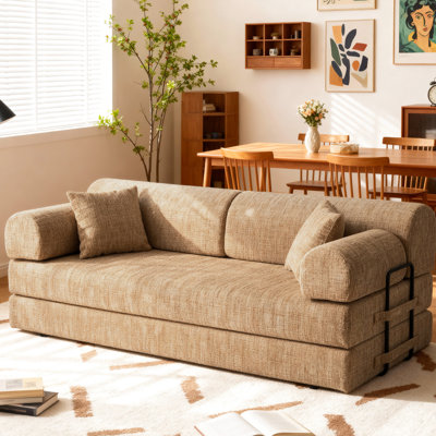 Lit convertible multifonctionnel 4 en 1, canapé 3 places pour la chambre et la chambre Ochre Boucl, boucle Boucl, mousse haute résilience, siège sans assemblage, divers espaces pour la maison, 30d texturé