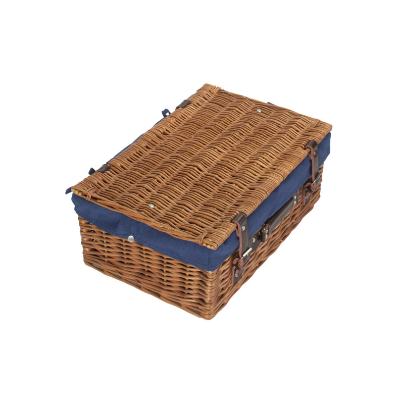 Wicker Hamper Basket with Lining, 19cm H x 46cm W x 30cm D, Double Steamed/Navy Blue