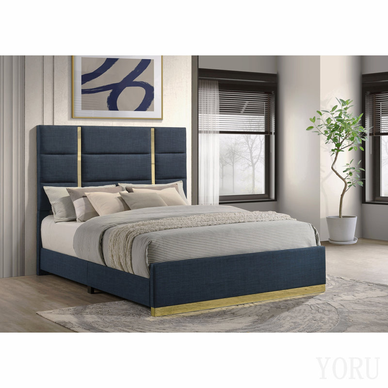 Navy Upholstered Queen Panel Bed