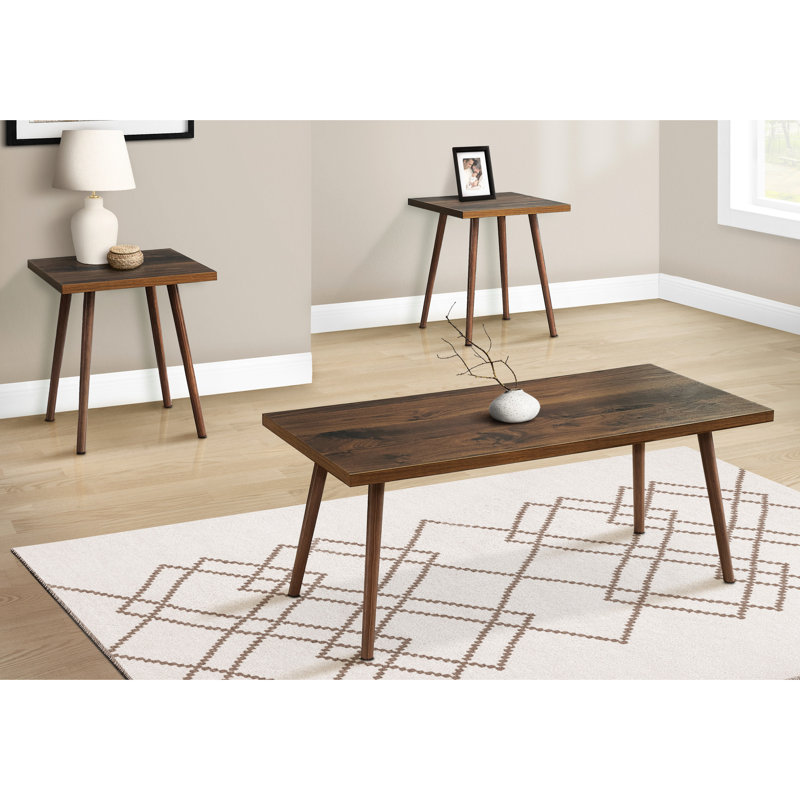 Moderne à 3 tables, stratifié noyer foncé, tables basses et tables de bout, installation simple pour les réunions de famille, bureau à domicile pratique