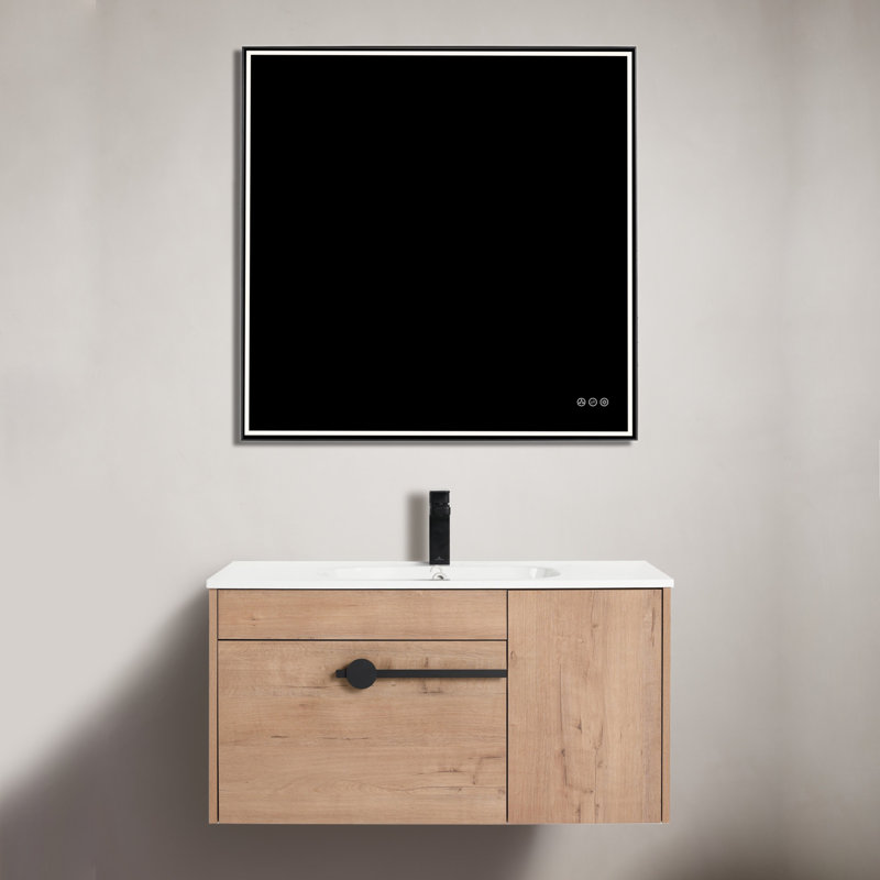 Meuble-lavabo simple 35,63 po avec plateau en polymère Kayleigha