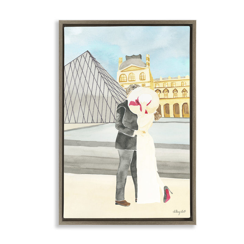 Couple embrassant au cadre flottant du Louvre, conception de Hillary Holt, H 31 po x l 21 po