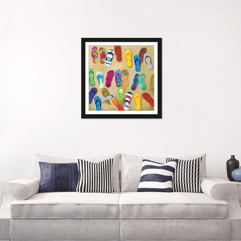 « flip flipes ii », reproduction sur toile, H 16 po x l 16 po x P 1 po, Papier avec cadre noir, Blanc