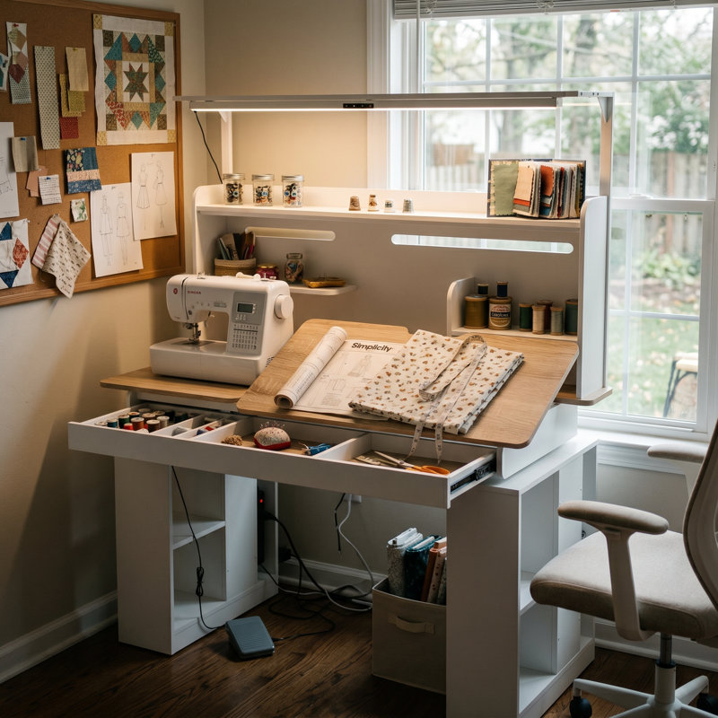 55.1”W Craft Table With Light Lift Table