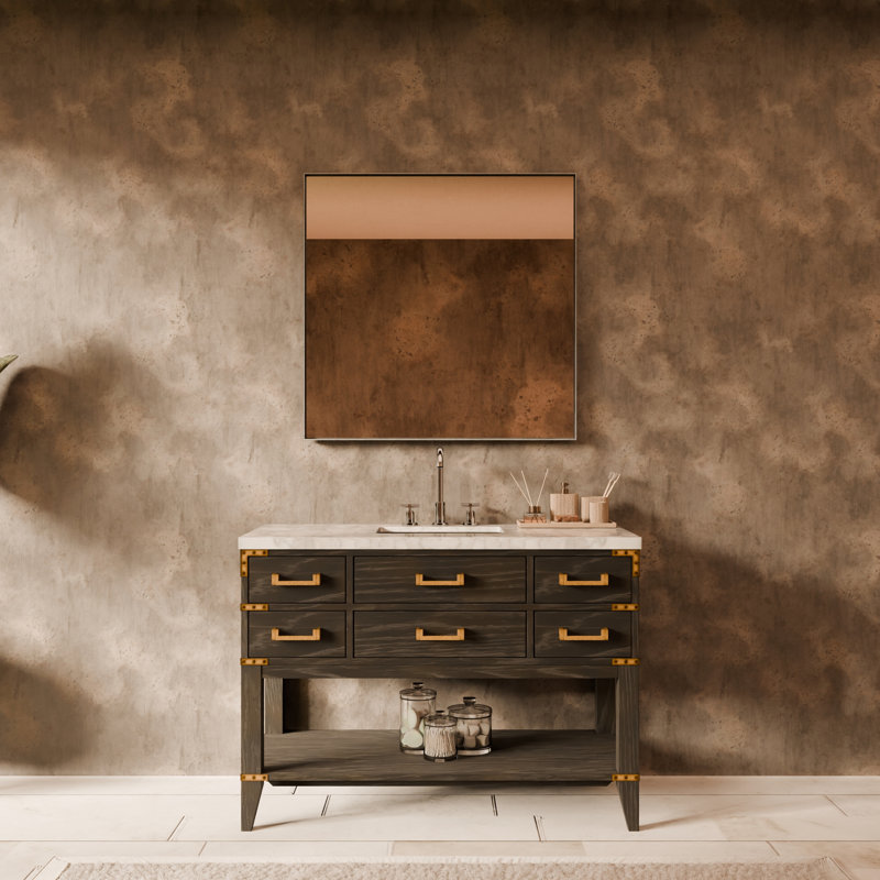 Ensemble de meuble-lavabo simple 48 po, Chêne noir, Marbre de Carrare blanc