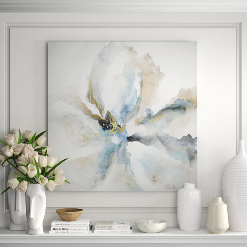 Blue In Bloom Painting by Jennifer Hollack Raboin, Silver Frame Canvas, 52" H x 52" W x 2.25" D