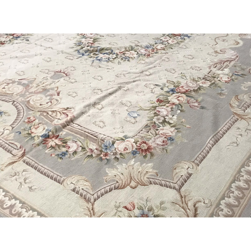 Tapis oriental en laine noué à la main beige / gris Needlepoint