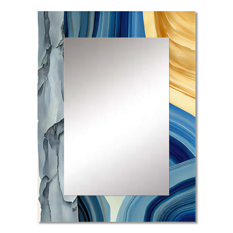 Bold Blue Brush Strokes III - Abstract Spirals Wall Mirror, Modern Decorative Mirror, Printed Metal Art, 32" x 24"