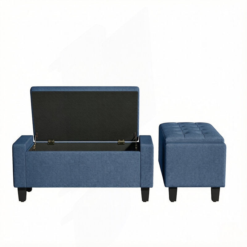 Banc ottoman de rangement avec accoudoirs rembourrés, Bleu, Bleu