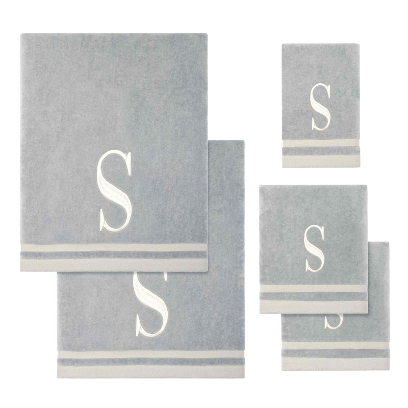 IVR/GLD Monogram Towel Set, 5 Piece Towel Set, Gray
