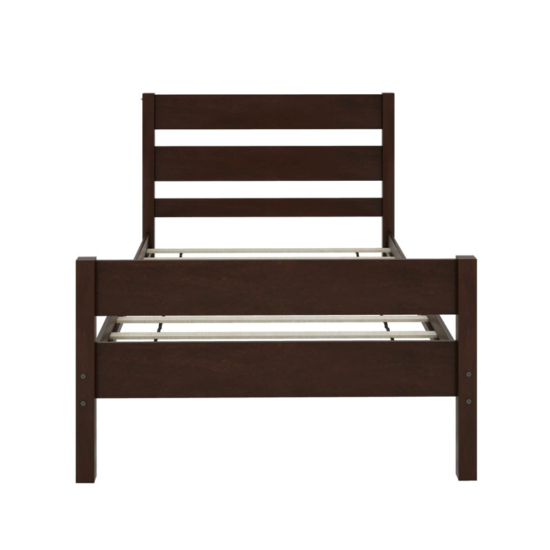 Structure de lit simple en bois avec tête et pied de lit, Espresso