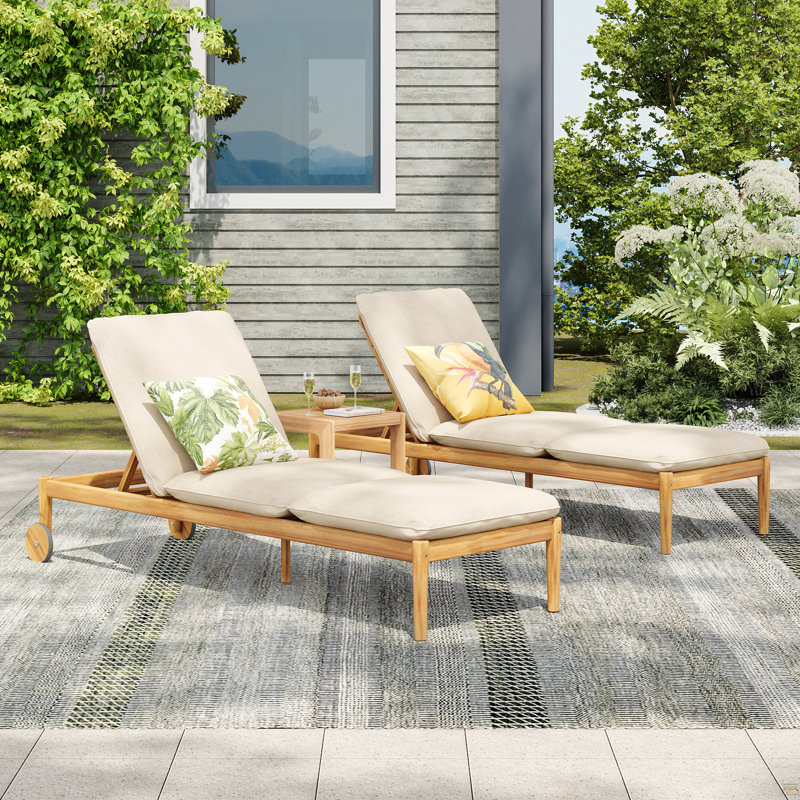 Chaise longue d'extérieur avec roulettes Riviera, structure en bois d'acacia (ensemble de 2)