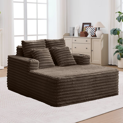 Chaise longue surdimensionnée de 146 cm en fausse fourrure, canapé moderne de style nuage sans dossier, fauteuil lounge moelleux avec porte-gobelets et coussins doux, canapé d'appoint confortable pour salon, chambre, bureau et appartement