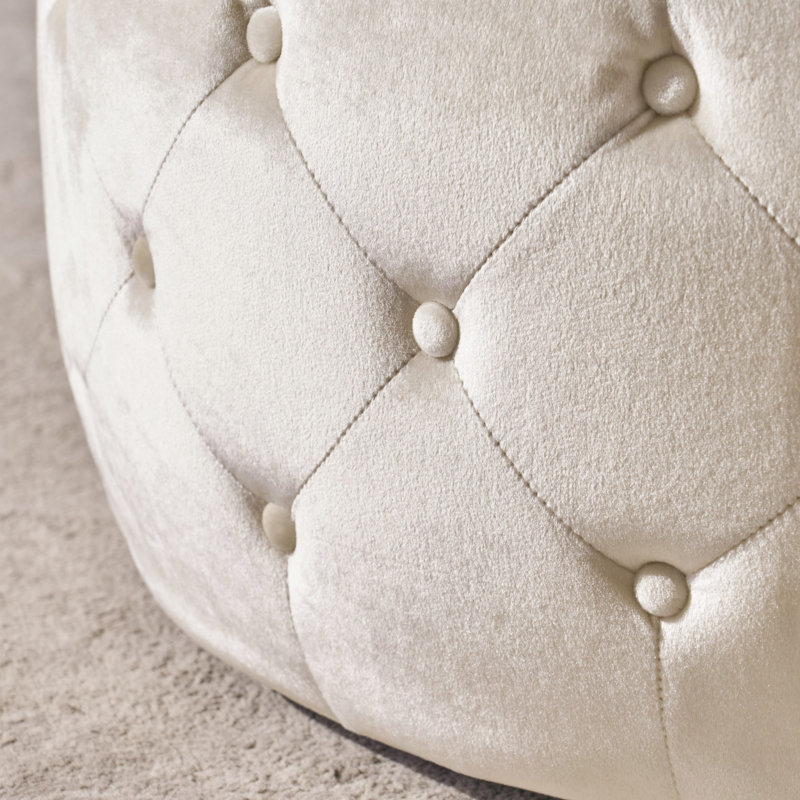 Modern Style Beige Velvet With Button- Detail And Tempered Glass Tabletop, 29.91"W X 29.91"D 14.6"H Exquisite Robust Glass, Option, 30X30x14.5
