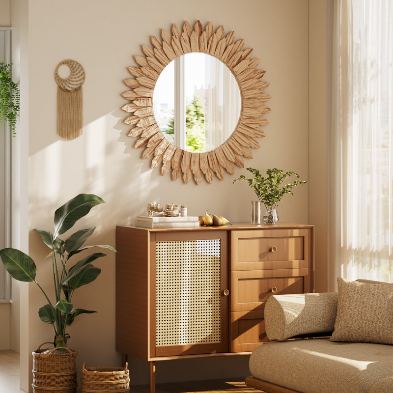 Miroir décoratif, 24 po x 24 po, Bois naturel
