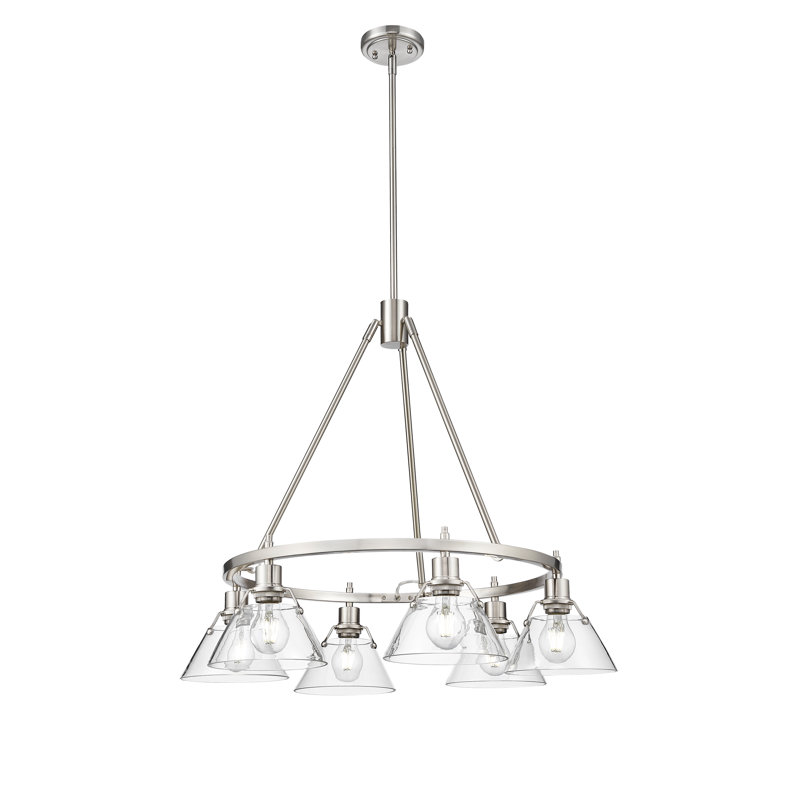 Felda 6 - Light Steel Dimmable Cone Chandelier, Clear Glass, Pewter