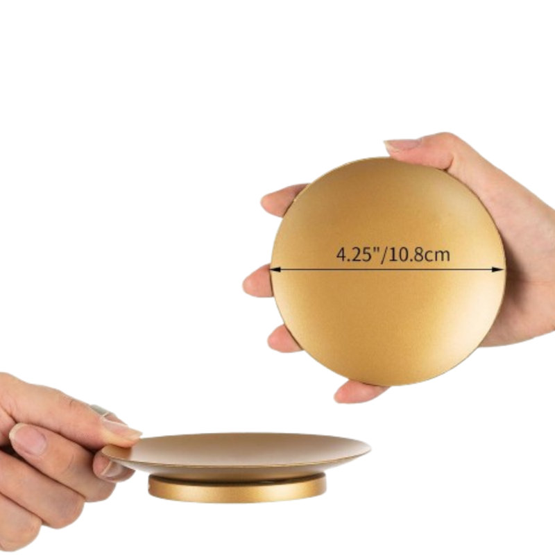 Gold Metal Pillar Candle Holder Plates, Set Of 2
