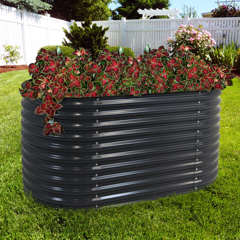 Lit de jardin surélevé ovale en acier Lemark - gris foncé - 63 po, H 32 po x l 62,5 po x P 32 po, Gris foncé