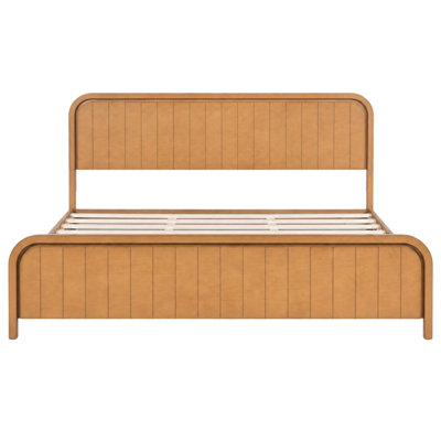 King Bed Frame With Headboard, Wood Platform Bed With Wooden Slats Support, Noise-Free Design, No Box Spring Needed, Easy Assembly, Natural Oak