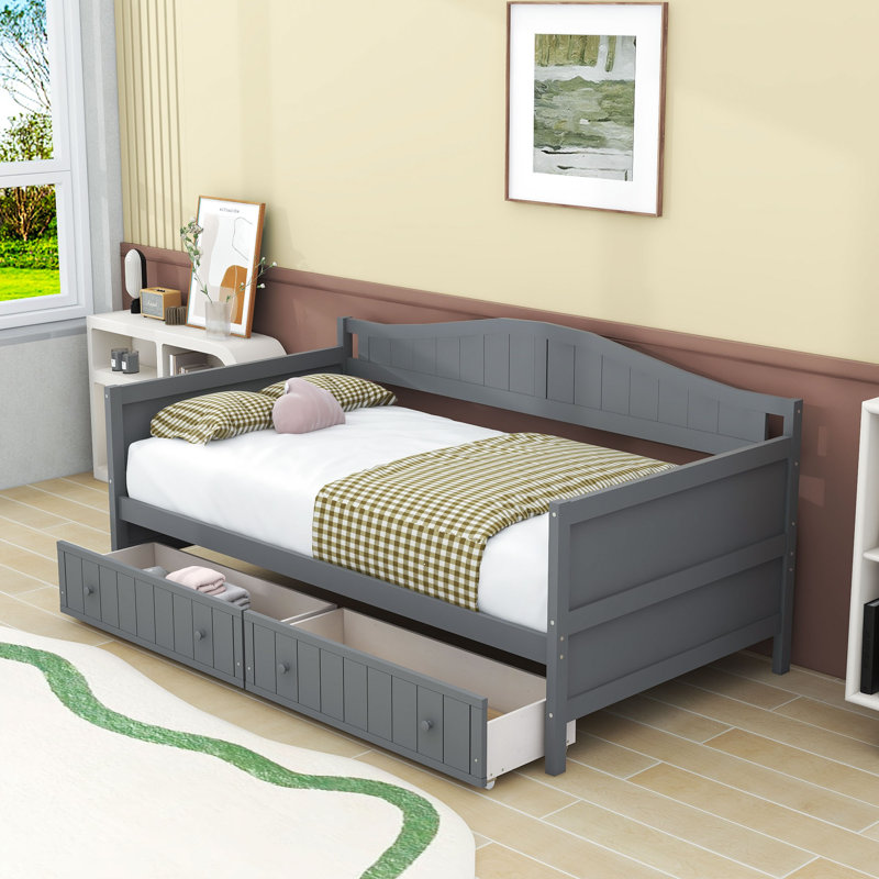 Twin Wood Daybed with Sturdy Frame and Dual Storage Drawers, Gray