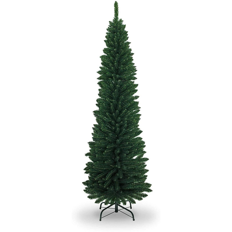 Green Slim Pencil Artificial Christmas Tree with PVC Branches and Metal Stand, 5 ft.