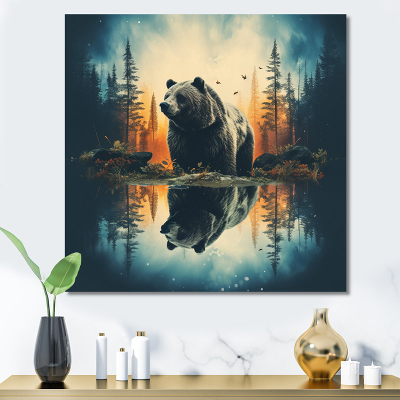 «Double Exposure Bear», art mural ours, Toile tendue, H 30 po x l 30 po x P 1 po