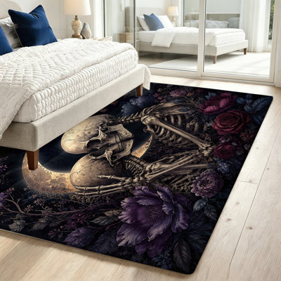 Tapis squelette, motif lune et fleurs, décor de chambre gothique, espace moelleux pour le salon, la chambre à coucher, la maison Boho