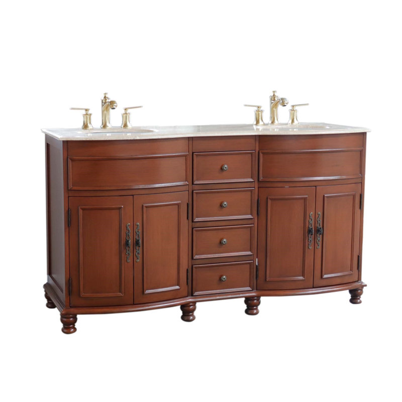 62'' Double Bathroom Vanity with Travertine Top