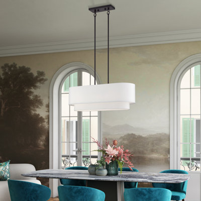 Lustre moyen en bronze 3 lumières avec abat-jour rigide blanc cassé fabriqué à la main