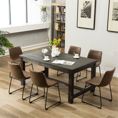 Ensemble de table de salle à manger 7 pièces en bois avec 6 chaises en similicuir brun