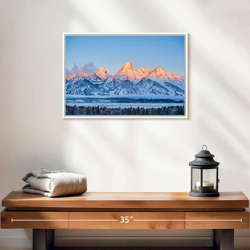 Grand Tetons congelés, Cadre flottant blanc, 19 po x 13 po