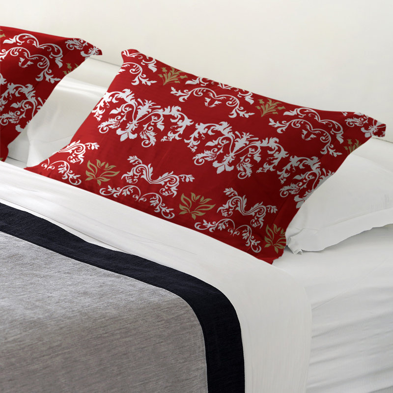 Football Baroque Pattern Pillow Sham, Polyester, Red/White/Gold, Standard