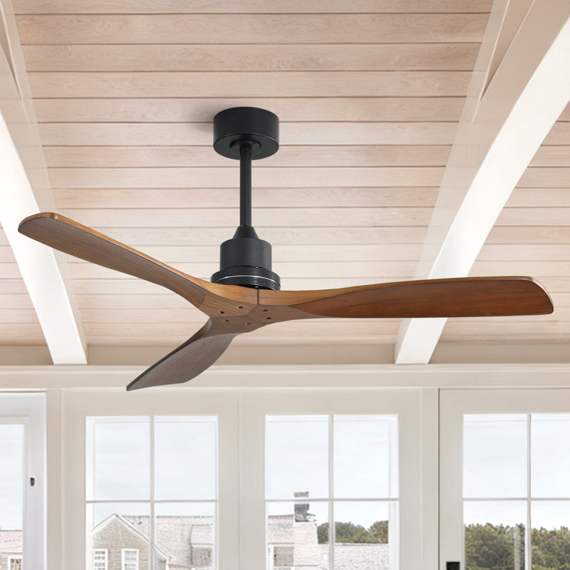 52" 3-Solid-Blade Smart Solid Wood Ceiling Fan Without Light, Black/brown