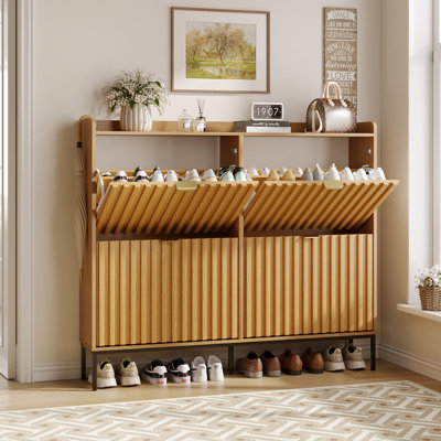 Grande armoire à chaussures cannelée avec 4 tiroirs rabattables