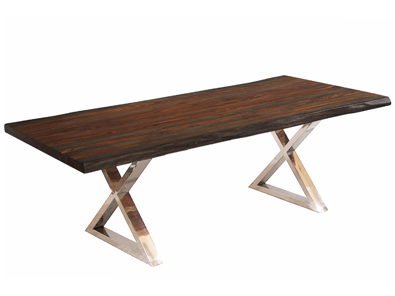 Coudgo Live Edge Dining Table, Stainless Steel, 30" H x 84" L x 40" W, Gray Sheesham