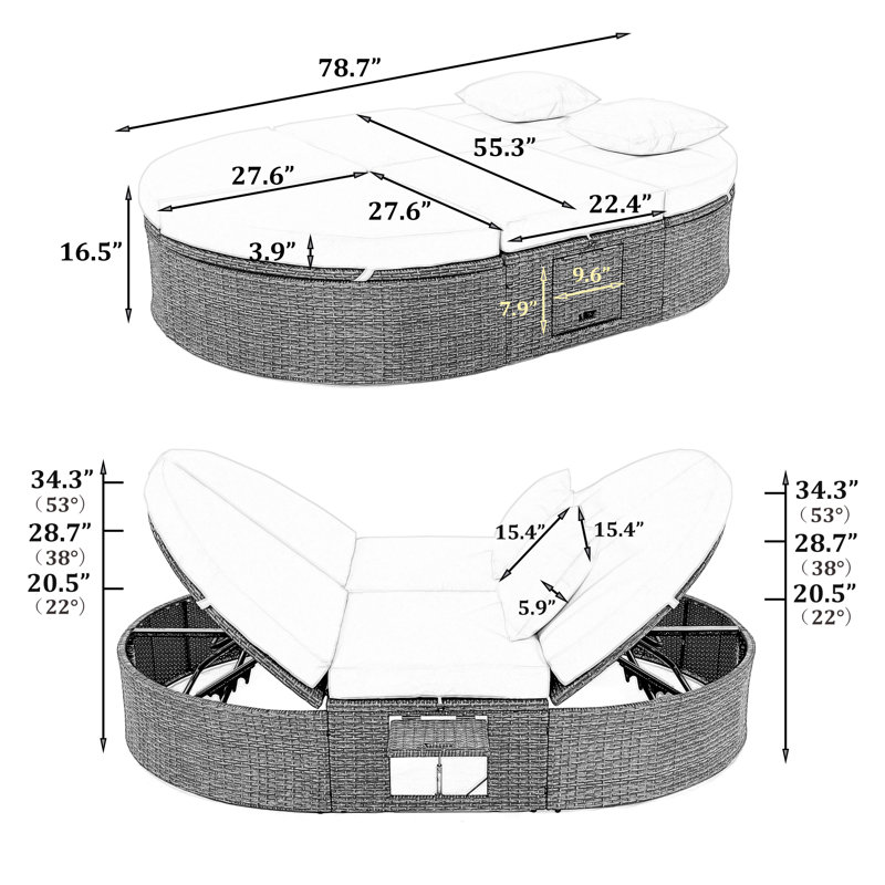 Emilien 55.3'' Wide Oval Wicker Patio Daybed