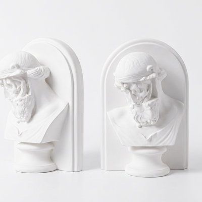 Classical Roman Bust Bookends, Set of 2 – Vintage Resin Greek God Poseidon Statue Book Ends for Shelves, Desk & Office, White Home Decor