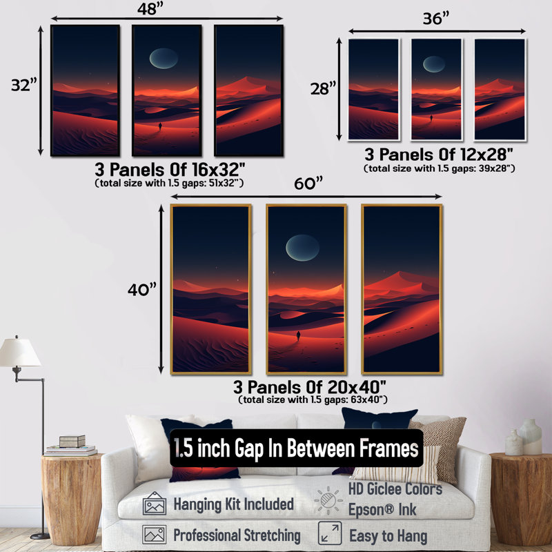 Noir et rouge, désert, lever de soleil, photo III - désert, art mural, Cadre flottant noir, H 32 po x l 48 po x P 1 po