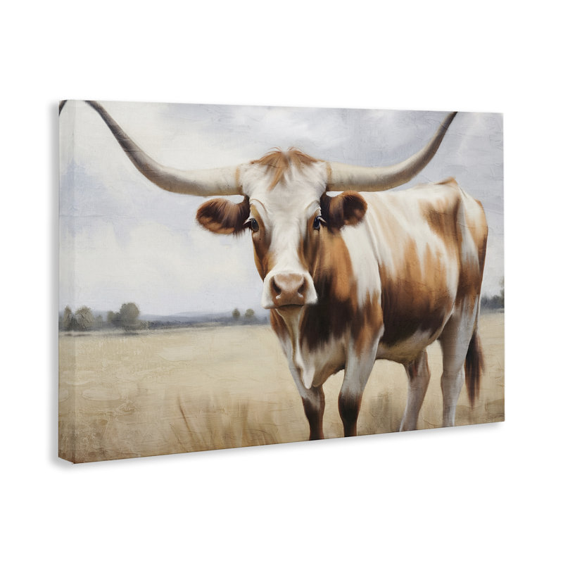 Art mural en toile tacheté brun Longhorn par Kim Allen, H 20 po x l 30 po