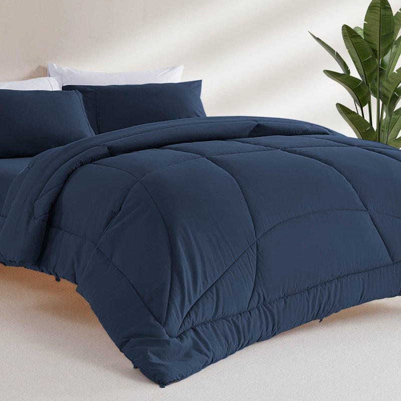 Down Alternative Solid Quilted Comforter, Twin Comforter, Navy Blue