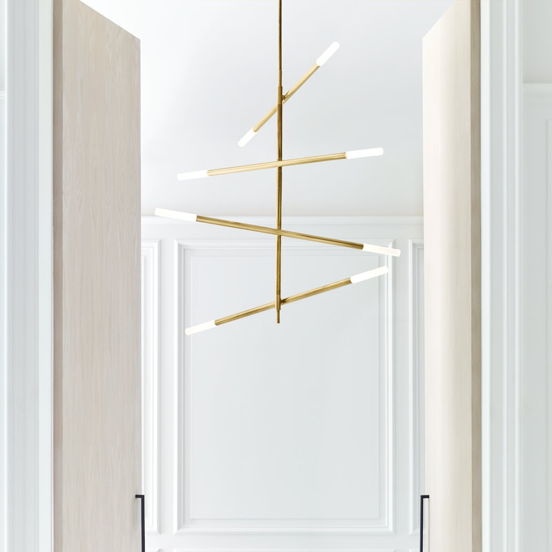 Kelly Wearstler Rousseau Large Articulating Chandelier, 47.5" H x 48" W x 3" D, Etched Crystal, Antique-Burnished Brass