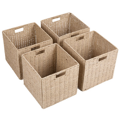 4 paniers de rangement pliables avec poignées Paniers de rangement en corde de papier
