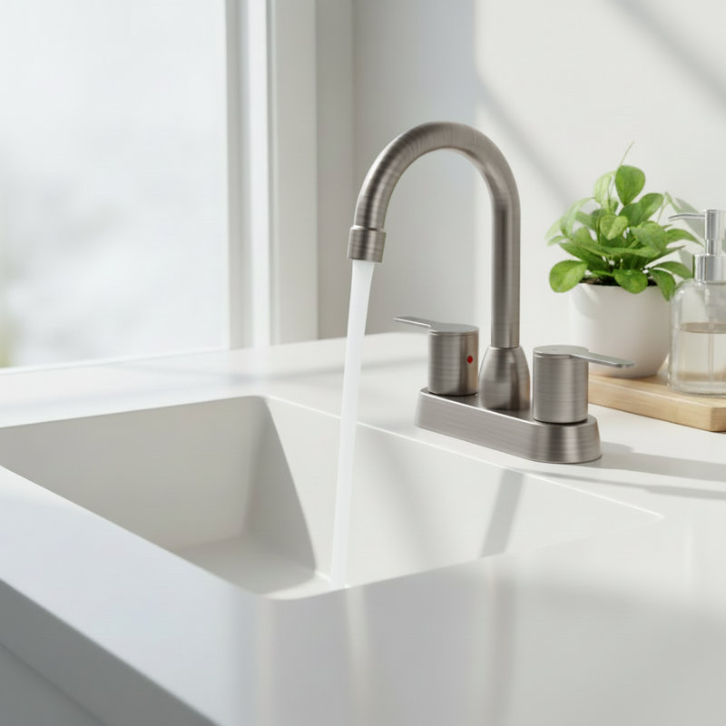 2-Handle 4" Centerset Bathroom Sink Faucet with High-Arc 360° Swivel Spout, Brushed Nickel