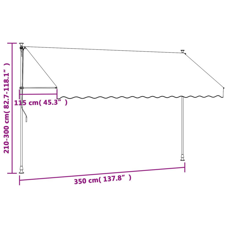Rollox Retractable Patio Awning, Anthracite, 350cm W x 150cm D