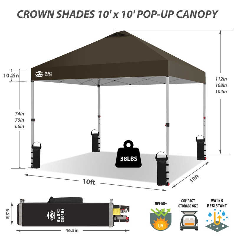 10 Ft. W x 10 Ft. D Metal Pop Up Canopy Tent with One Push Setup, Coffee