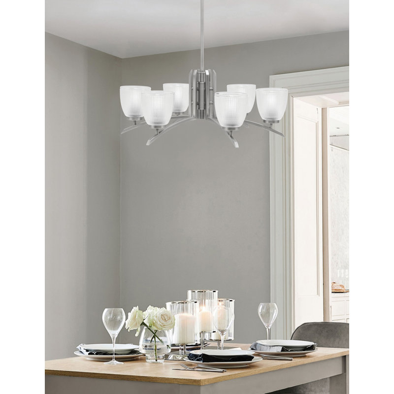 Lustre 6 lumières kurve illustré en finition graphite avec verre côtelé transparent de 5 po