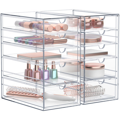 Clear 10 Drawers Acrylic Makeup Organizer 2 Pcs Stackable Set