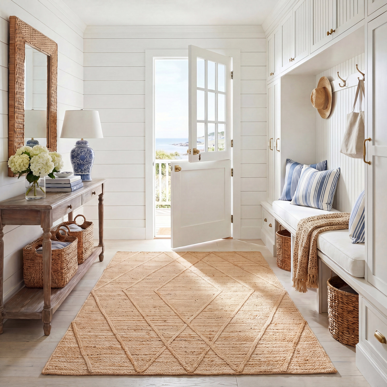 Flatweave Geometric Jute Rug, 5'-0" X 8'-0" Rectangle
